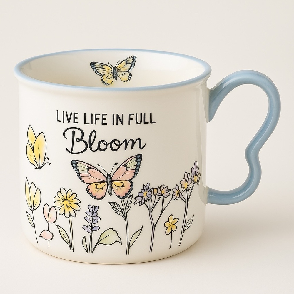 Cracker Barrel “ Live life in full bloom” 16oz butterfly wing shaped handle
S18
